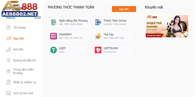 Một vài quy định bắt buộc tuân thủ khi nạp tiền AE888
